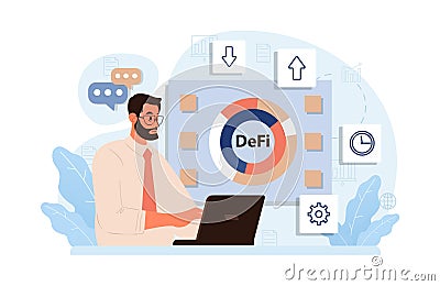 DeFi, decentralized finance. Smart distributed ledger Vector Illustration