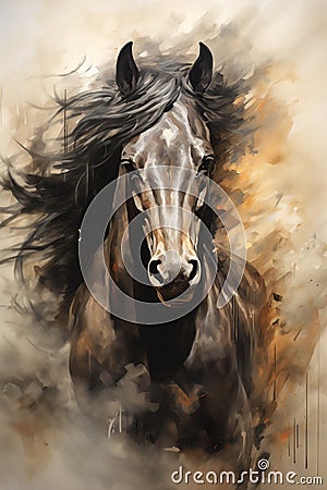 Defiant Princess: A Fiery Portrait of a Horse's Long Black Mane Stock Photo