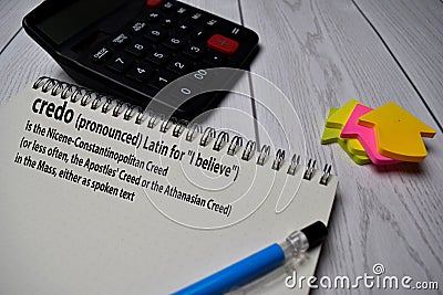 Definition of Credo word with a meaning on a book. dictionary concept Stock Photo