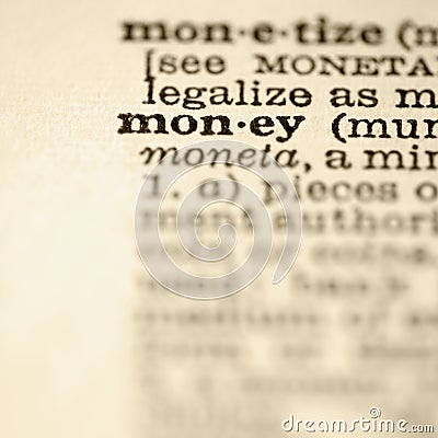 Definition of money. Stock Photo