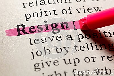 Definition of resign Stock Photo