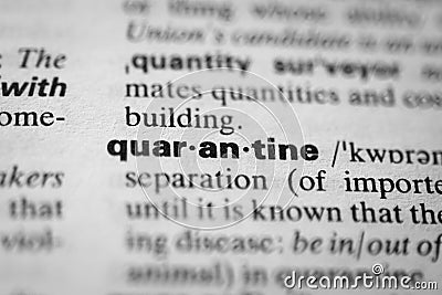 Definition of the word quarantine, selective focus Stock Photo