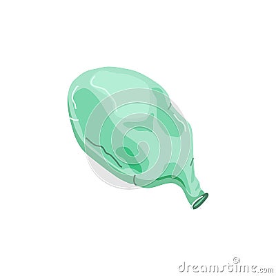 Deflated balloon on a white isolated background. Blue. Holiday attributes. Vector cartoon illustration. Vector Illustration