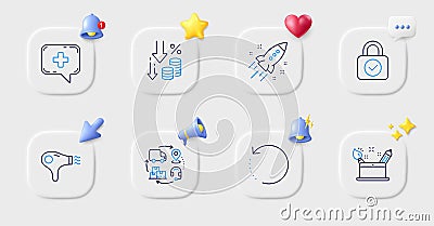 Deflation, Security lock and Creativity concept line icons. For web app, printing. Vector Vector Illustration