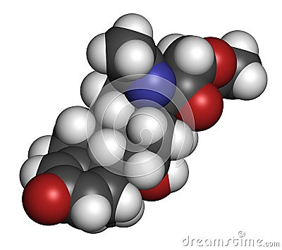 Deflazacort glucocorticoid drug molecule. 3D rendering. Atoms are represented as spheres with conventional color coding: hydrogen Stock Photo