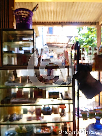 Defocused abstract background of a kiosk, inside view Stock Photo