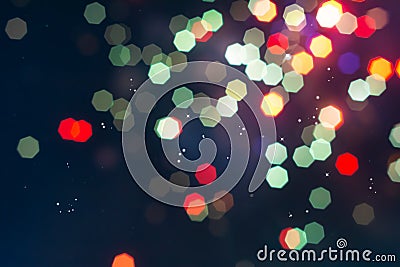 Defocused of beautiful polygon lights..Bokeh of colorful lighting in 7 polygon heptagon in smoky night background Stock Photo