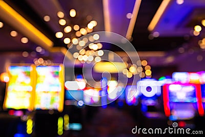 Defocused casino blur with slot machines and lights Stock Photo