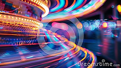 Defocused image of a vibrant swirling carousel highlighting the diversity of online campaigns in various industries Stock Photo