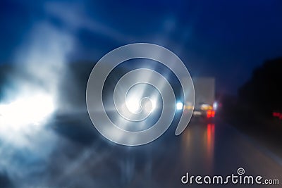 Defocused midnight traffic Stock Photo