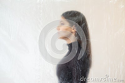 defocused profile female portrait self isolation Stock Photo