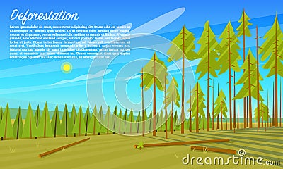 Deforestation concept. Cutting down trees. Environmental pollution and Ecological problems. Destruction of animals and Vector Illustration
