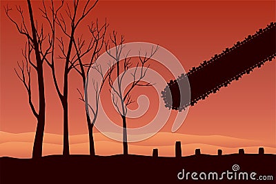 Deforestation - cutting trees and chainsaw Vector Illustration