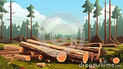 Deforestation forest and Illegal logging. Cutting trees. stacks of cut wood. Generative Ai Stock Photo