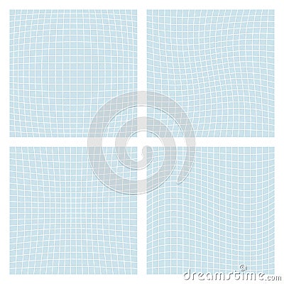 Deformation grid. Set of four spatial forms - convex, concave, Vector Illustration