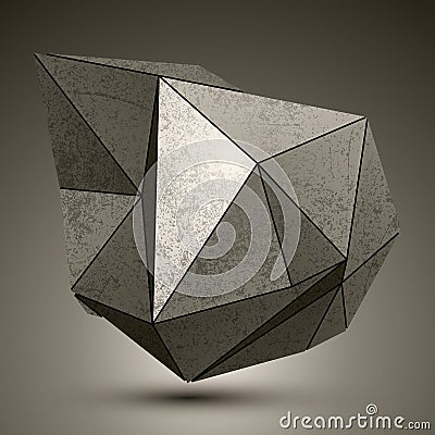 Deformed dimensional facet bronze object, 3d complex design elem Vector Illustration