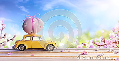 Deformed And Unrecognizable Car Carrying Easter Egg Stock Photo