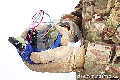 defused improvised explosive device (IED) in hand Stock Photo