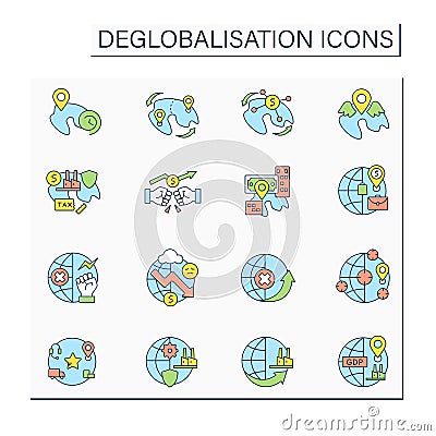 Deglobalisation color icons set Vector Illustration