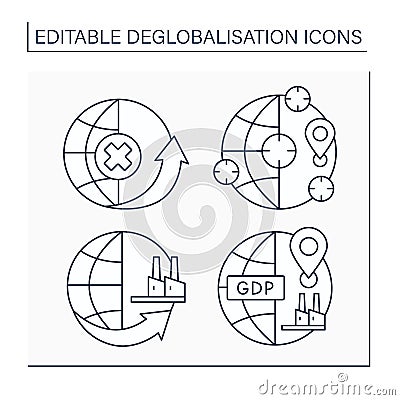 Deglobalisation line icons set Vector Illustration