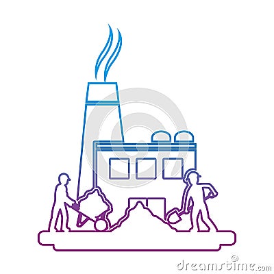 Degraded line laborer with construction equipment and pollution factory Vector Illustration