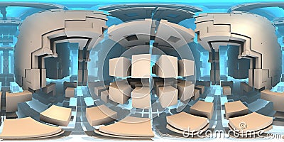 360 degree alien labyrinth, abstract maze background, equirectangular projection, environment map. HDRI spherical panorama Cartoon Illustration