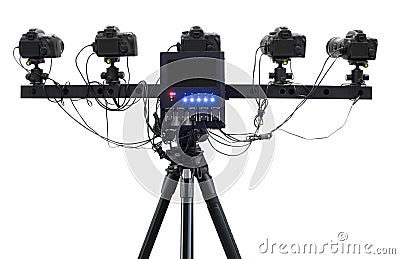 360 degree camera with monitor on tripod isolated on white background Stock Photo