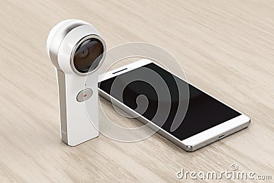 360 degree camera and smartphone Stock Photo