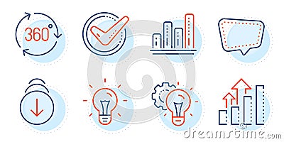 360 degree, Confirmed and Scroll down icons set. Graph chart, Idea gear and Chat message signs. Vector Vector Illustration