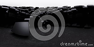 360 degree full panorama environment map of dark cube futuristic abstract building basement tunnel 3d render Cartoon Illustration