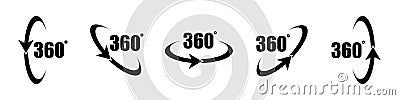 360 degree icon set in flat style. 360 degree view rotation set. 360 degree view. Virtual reality. Vertical and horizontal view. Vector Illustration