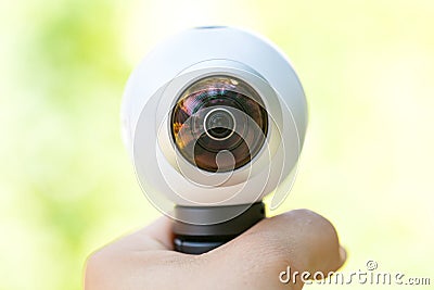 360 degree panoramic camera in human hand Stock Photo