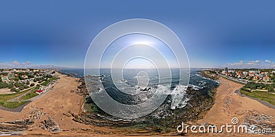 360 degree panoramic landscape panorama of beach in Oporto city Stock Photo