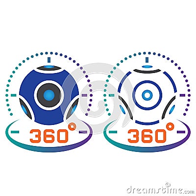 360 degree panoramic video camera line icon, outline and solid v Vector Illustration