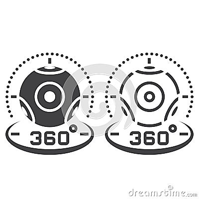 360 degree panoramic video camera line icon, outline and solid v Vector Illustration