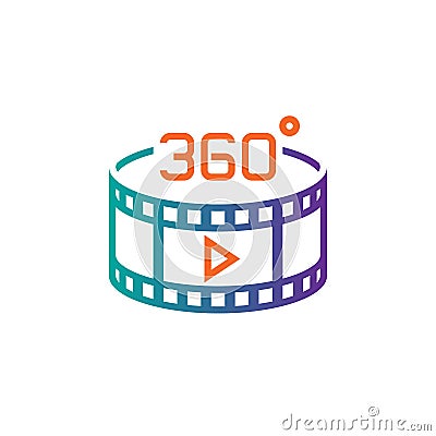 360 degree panoramic video sign. line icon, outline vector logo illustration, linear pictogram isolated on white. Vector Illustration