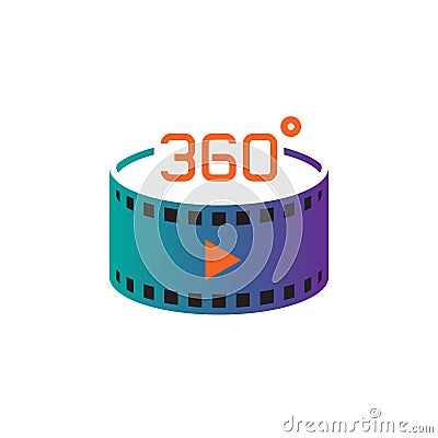 360 degree panoramic video sign. vector icon, solid logo illustration, pictogram isolated on white. Vector Illustration