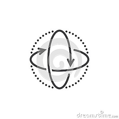 360 degree rotation arrows line icon, virtual reality outline vector logo illustration, linear pictogram isolated on white Vector Illustration