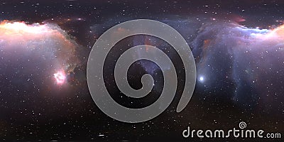 360 degree space nebula panorama, equirectangular projection, environment map. HDRI spherical panorama. Cartoon Illustration