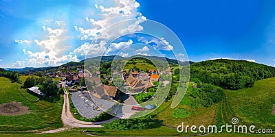 360-degree spherical panoramic view of little village Breitenbach in Vosges mountains Editorial Stock Photo