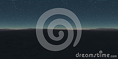 360 degree starry night sky texture, night desert landscape. Equirectangular projection, environment map, HDRI spherical panorama Cartoon Illustration