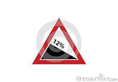 12% degree steep descend traffic sign - symbol - red triangle Vector Illustration