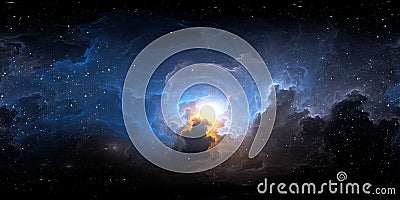 360 degree stellar space background with nebula in another dimension. Panorama, environment 360 HDRI map Cartoon Illustration