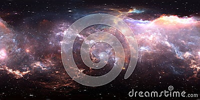 360 degree stellar system and gas nebula. Environment 360 HDRI map. Equirectangular projection, spherical panorama Cartoon Illustration