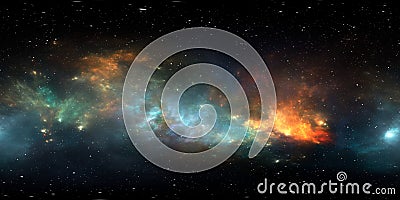 360 degree stellar system and gas nebula. Panorama, environment 360 HDRI map. Equirectangular projection, spherical panorama Cartoon Illustration
