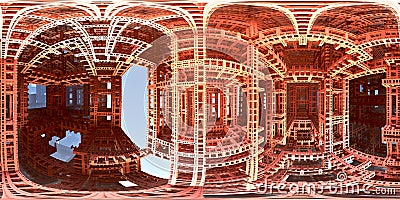 360 degree strange labyrinth world panorama, equirectangular projection, environment map. HDRI spherical panorama Cartoon Illustration