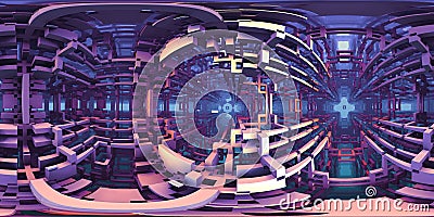 360 degree three dimensional popular fractal mathematical algorithm, abstract world, equirectangular projection, environment map. Cartoon Illustration