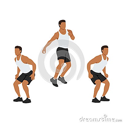 180 degree twisting jump squats. Sport exersice. Vector Illustration