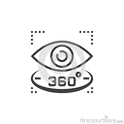 360 degree view sign. eye line icon, outline vector logo illustration, linear pictogram isolated on white Vector Illustration