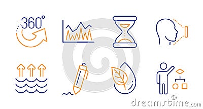 360 degrees, Evaporation and Organic product icons set. Signature, Investment and Time signs. Vector Vector Illustration